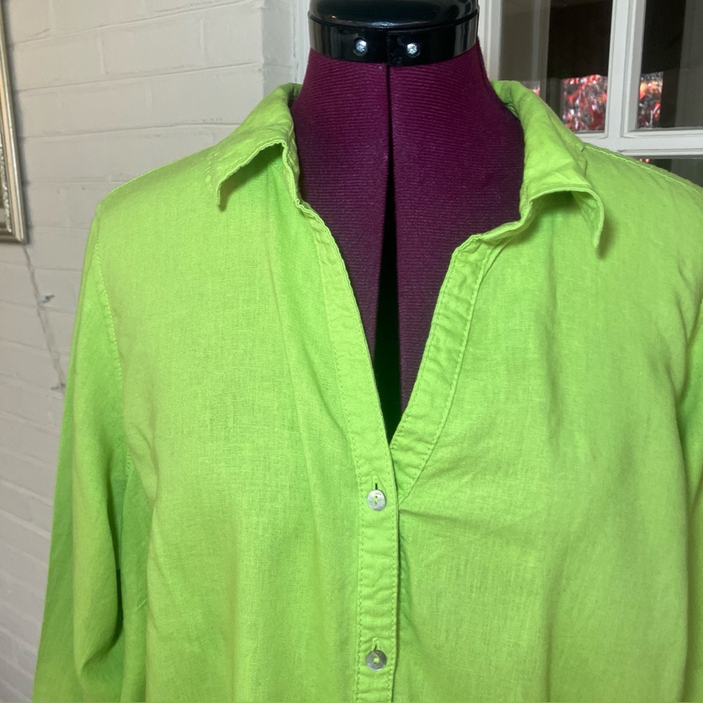 Martha Stewart Apple Green Button Down Linen Blend Shirt 1X - Picture 3 of 9